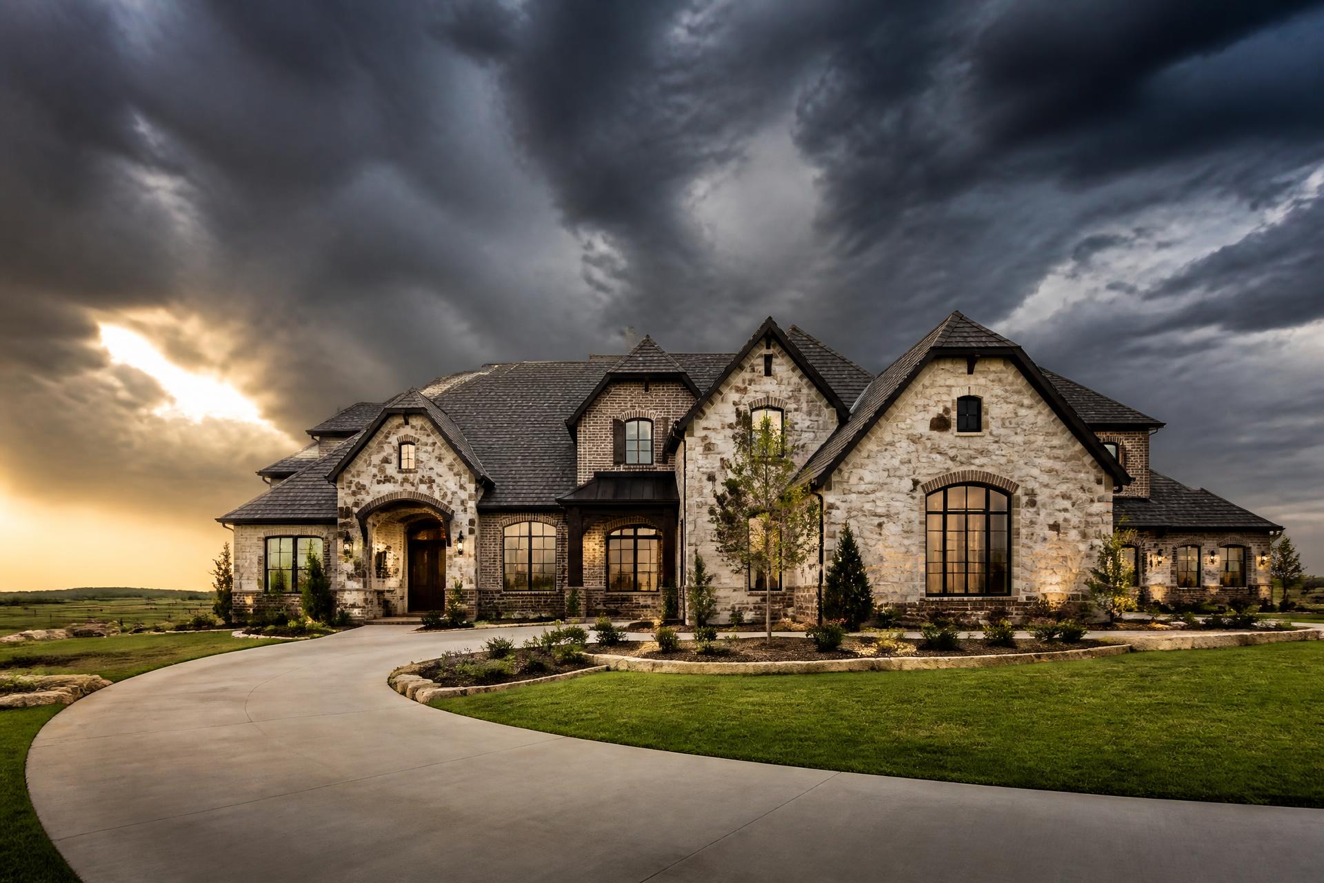 Luxury Texas home under dramatic storm clouds